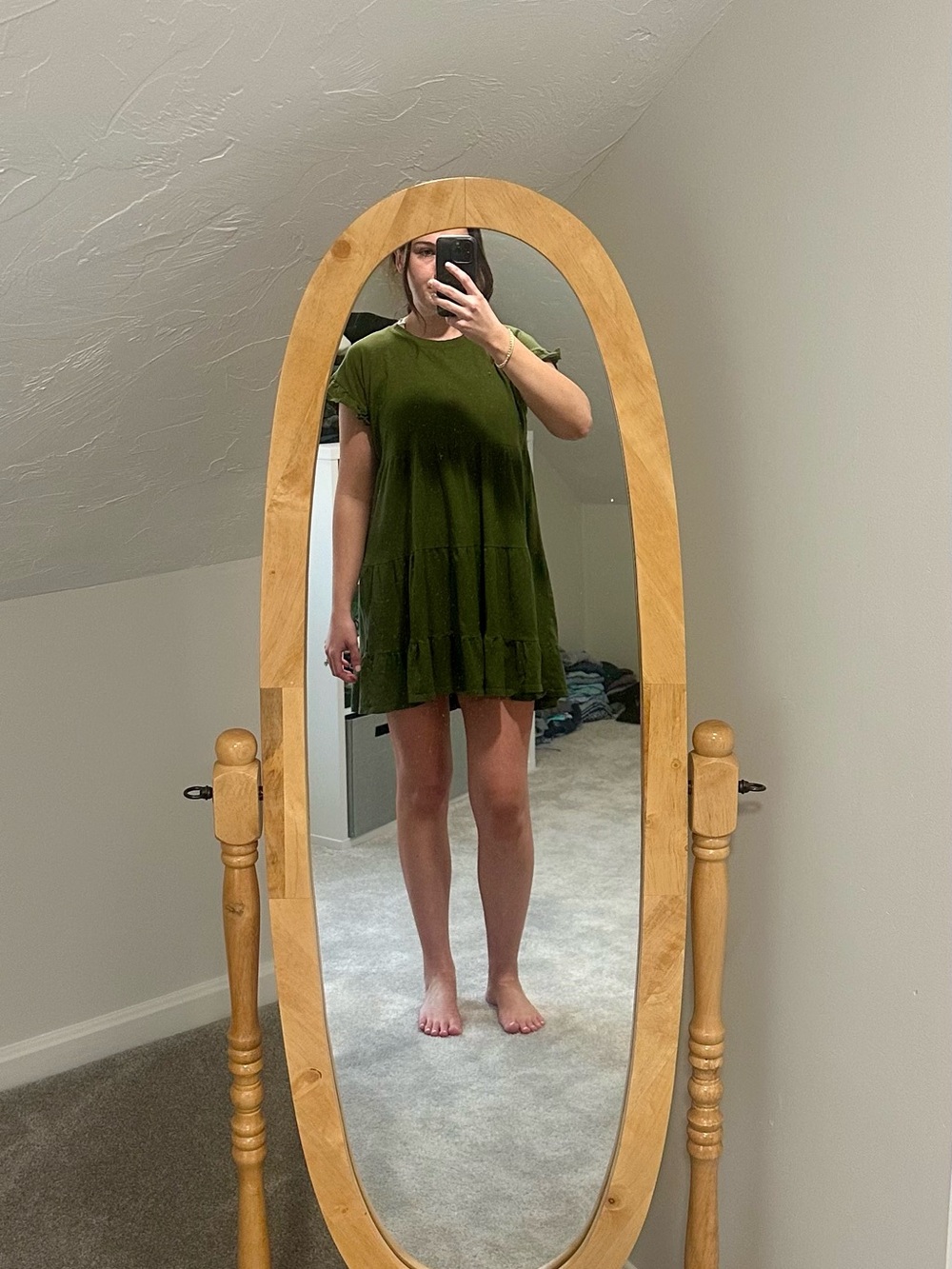 J. Crew Mini Casual Olive Green Ruffle-Hem Women's Dress